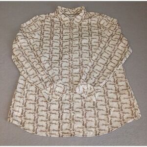 Foxcroft Womens 12 Tan Wrinkle Free Button Front Long Sleeve Blouse Cheetah